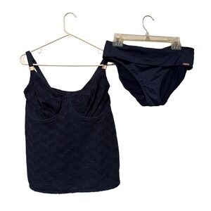 Fantasie 2 Piece Bathing Suit 34J Cup Size Blue‎ Laser Cut Top Full Coverage